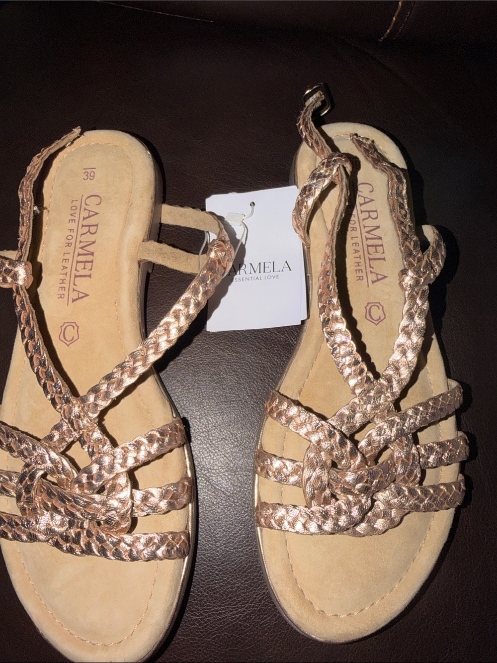Carmela Rose Gold Braided Leather Women's Sandals